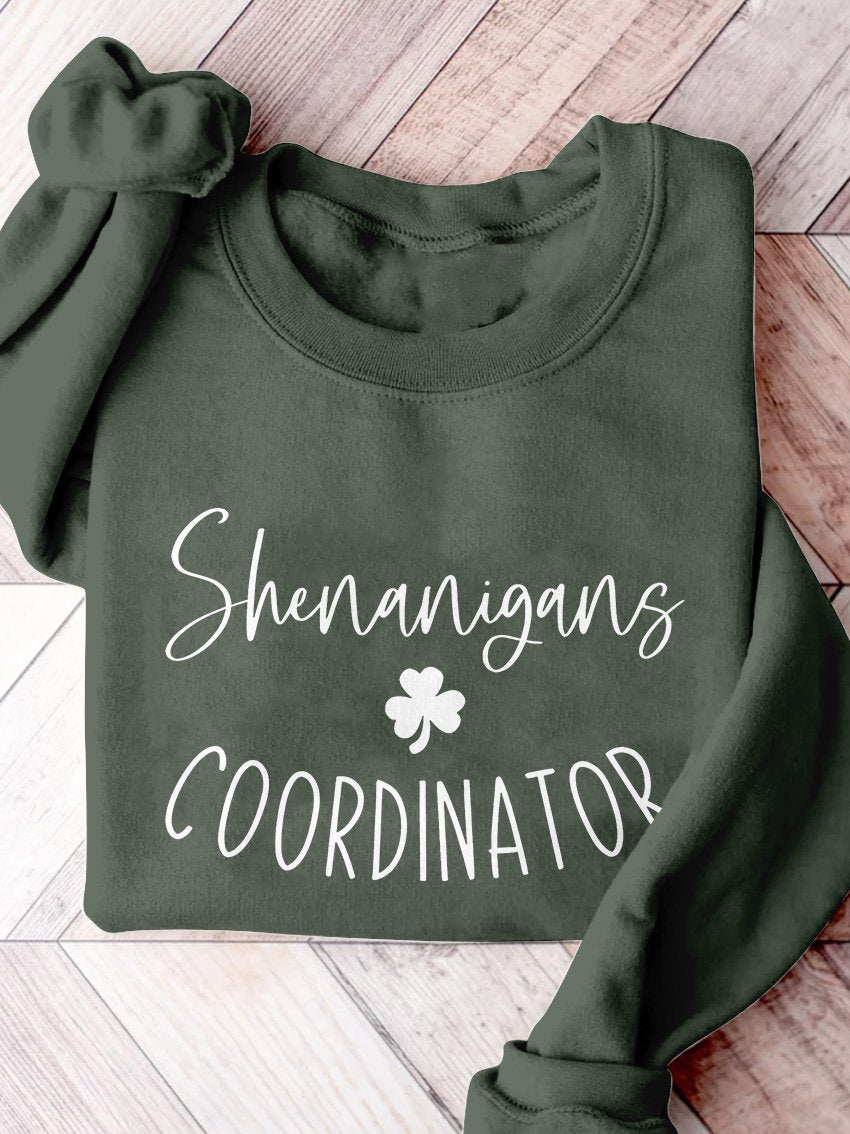 Eagerlys Shenanigans Coordinator Drinking Beer St. Patrick's Day Print Casual Sweatshirt