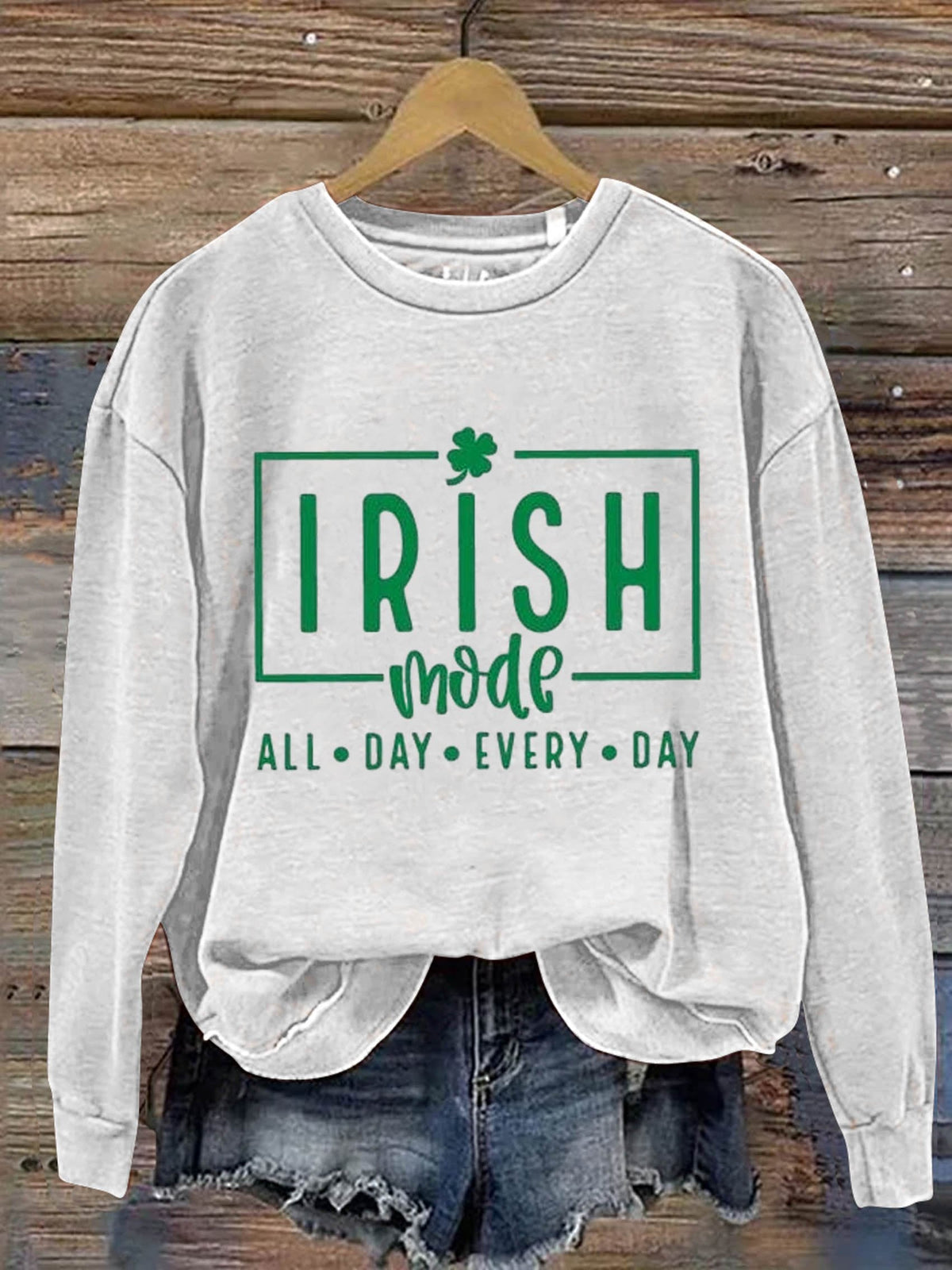 Eagerlys Irish Mode All Day Every Day St. Patrick's Day Art Print Pattern Casual Sweatshirt