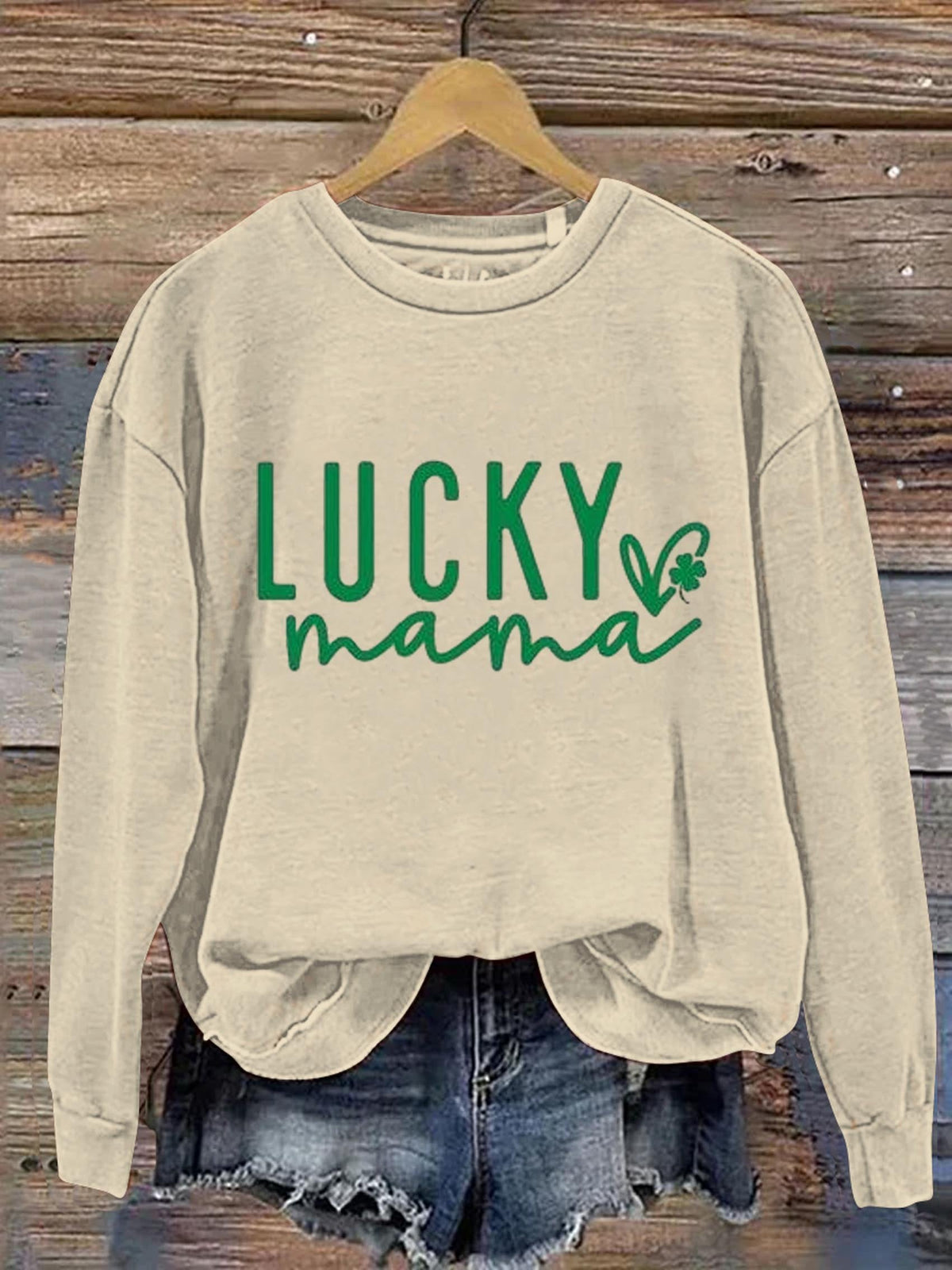 Eagerlys Lucky Mama St. Patrick's Day Art Print Pattern Casual Sweatshirt