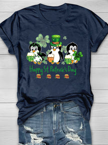 Eagerlys Penguin Drinking Team Happy St Patrick's Day Short Sleeve T-shirt