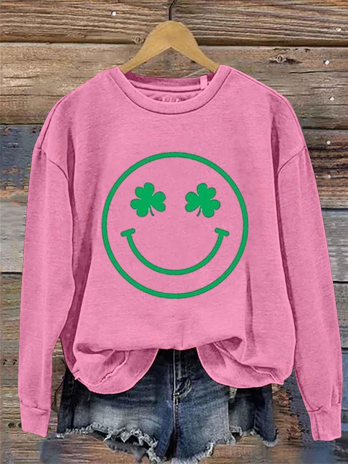 Eagerlys Shamrock Smile St. Patrick's Day Art Print Pattern Casual Sweatshirt