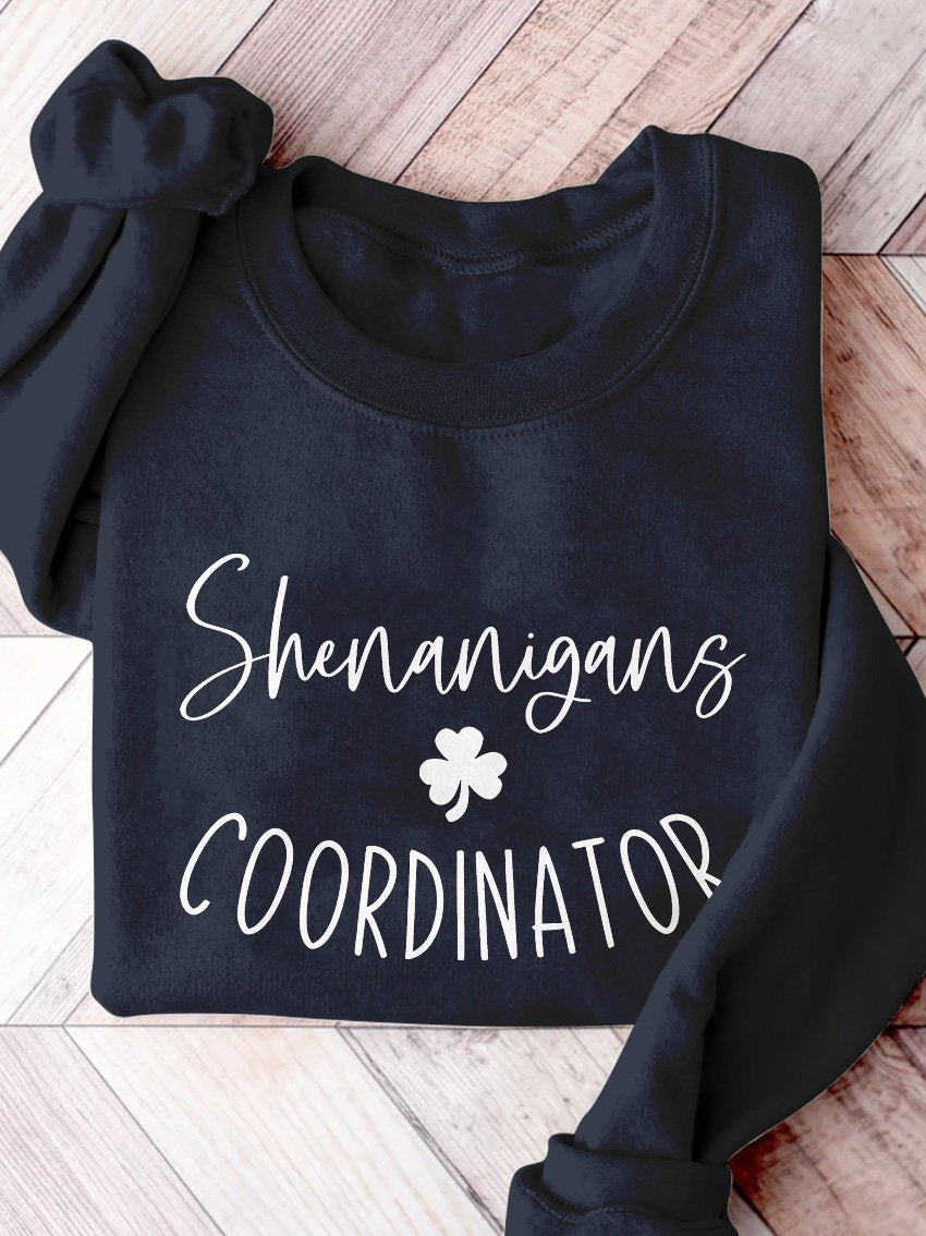 Eagerlys Shenanigans Coordinator Drinking Beer St. Patrick's Day Print Casual Sweatshirt