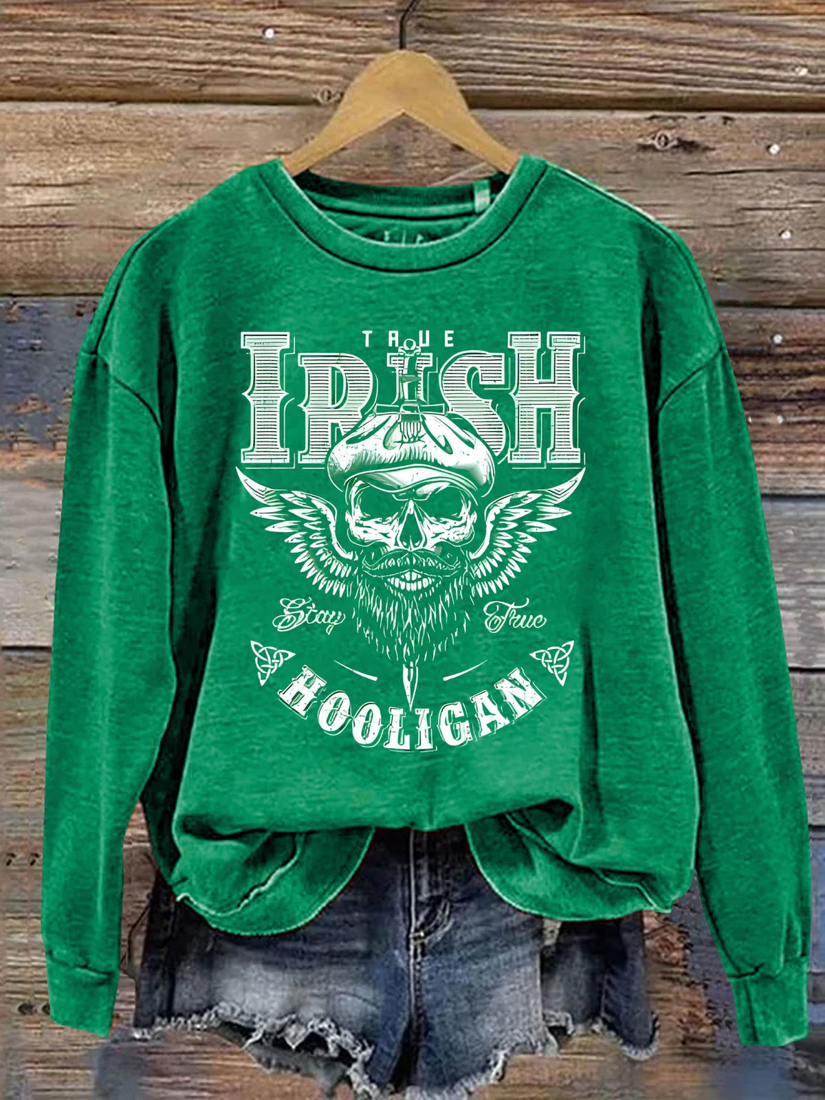 Eagerlys St. Patrick's Day Shamrock Four Leaf Clover Irish Art Design Print Casual Sweatshirt