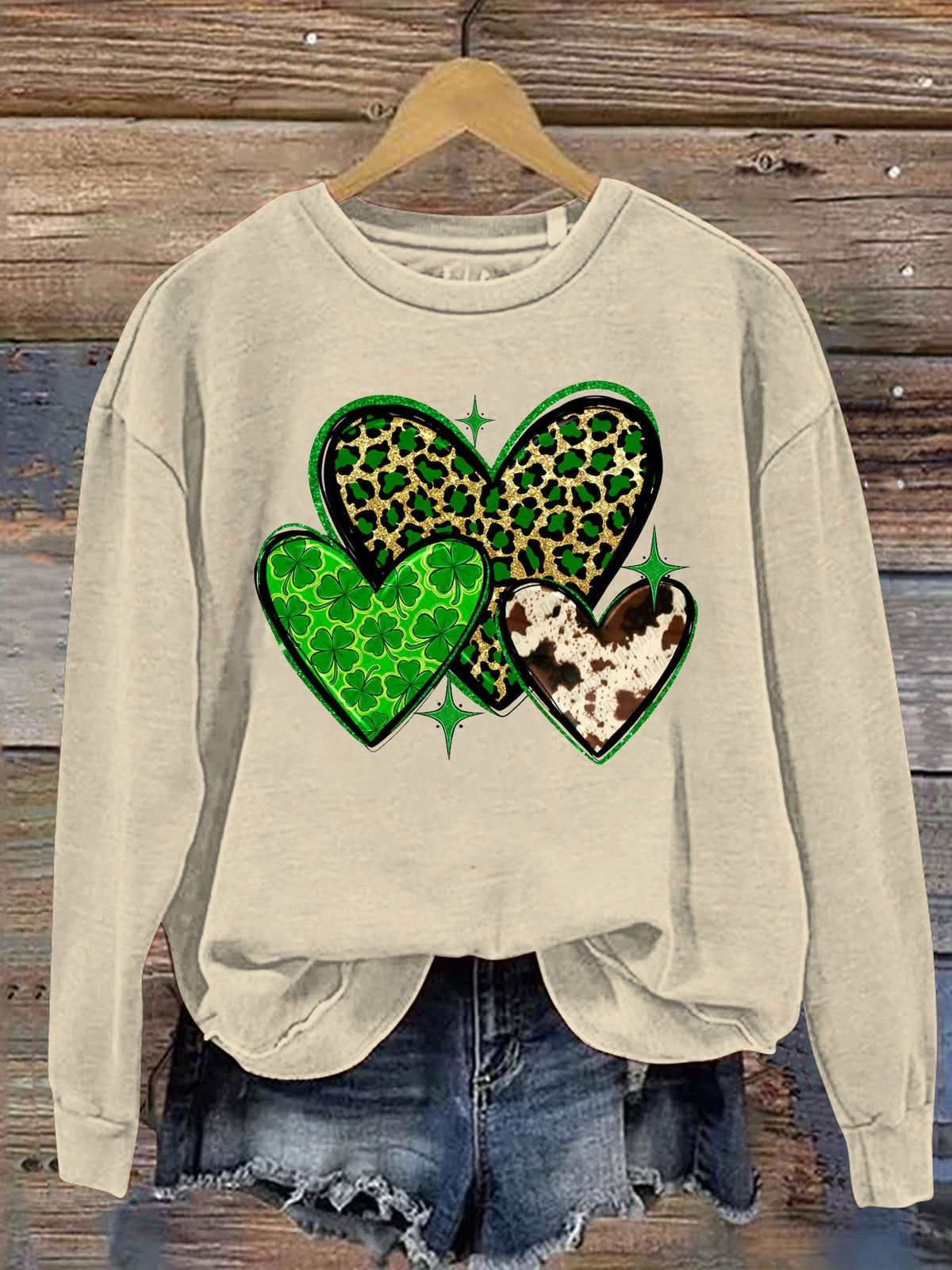 Eagerlys St. Patrick's Day Heart Print Casual  Sweatshirt