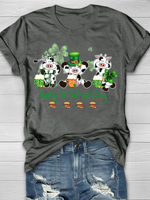 Eagerlys Cow Drinking Team Happy St Patrick's Day Short Sleeve T-shirt