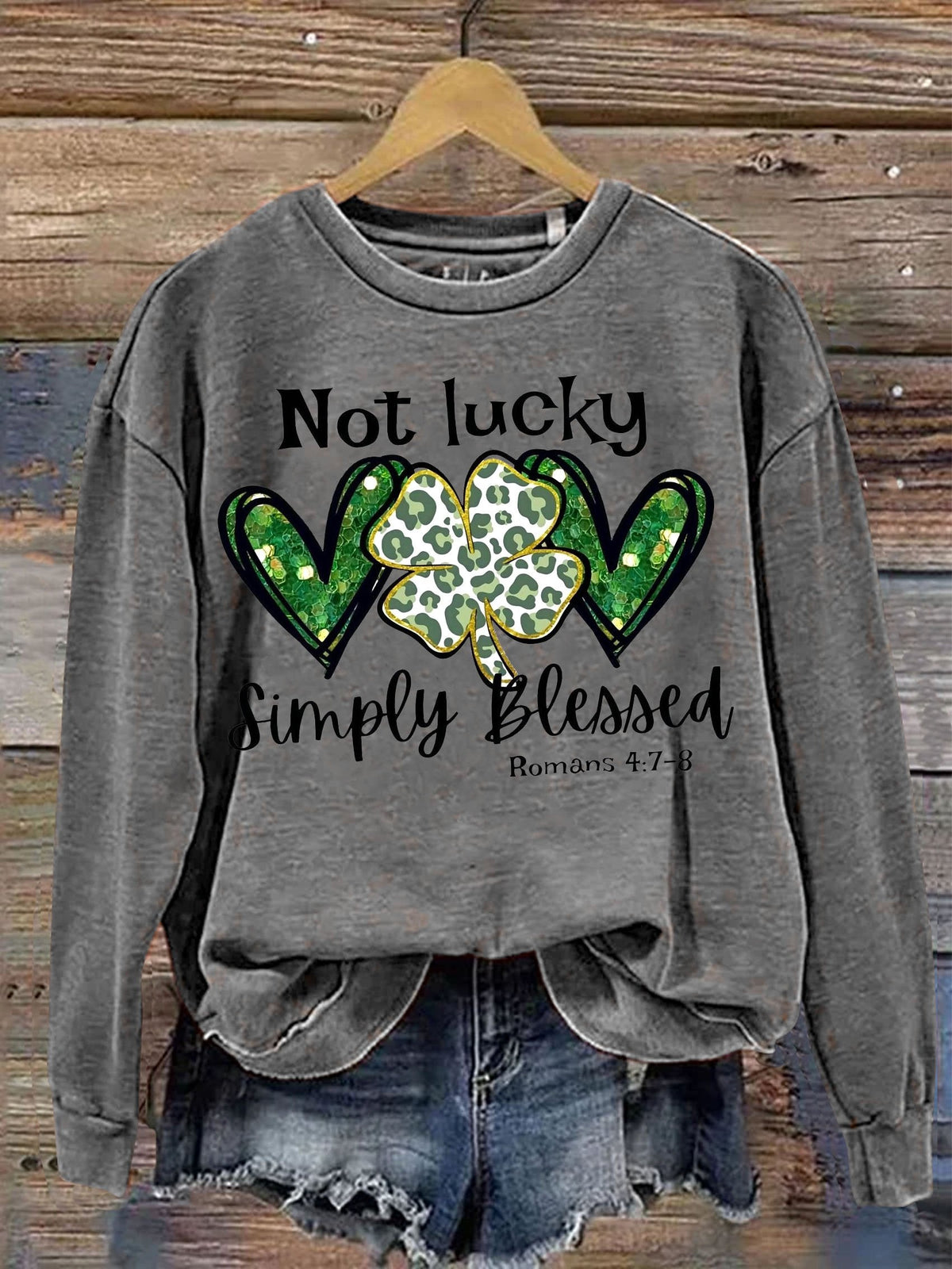 Eagerlys Happy St. Patrick's Day Clover Print Casual  Sweatshirt