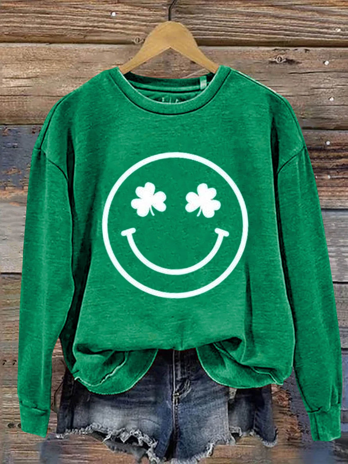 Eagerlys Shamrock Smile St. Patrick's Day Art Print Pattern Casual Sweatshirt