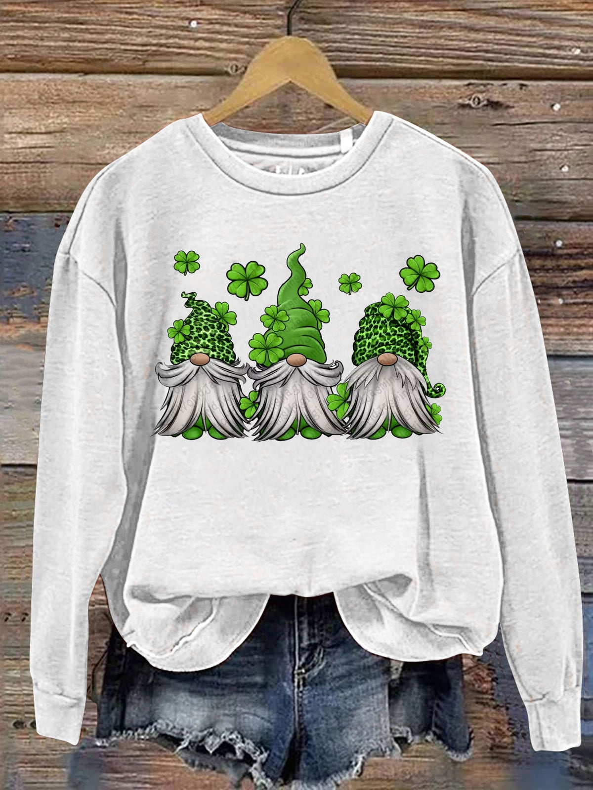 Eagerlys St. Patrick's Day Gnome Print Casual  Sweatshirt