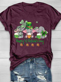 Eagerlys Elephant Drinking Team Happy St Patrick's Day Short Sleeve T-shirt