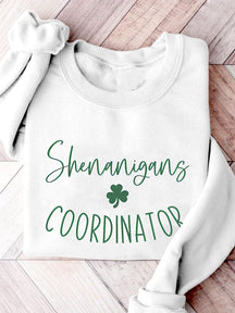 Eagerlys Shenanigans Coordinator Drinking Beer St. Patrick's Day Print Casual Sweatshirt