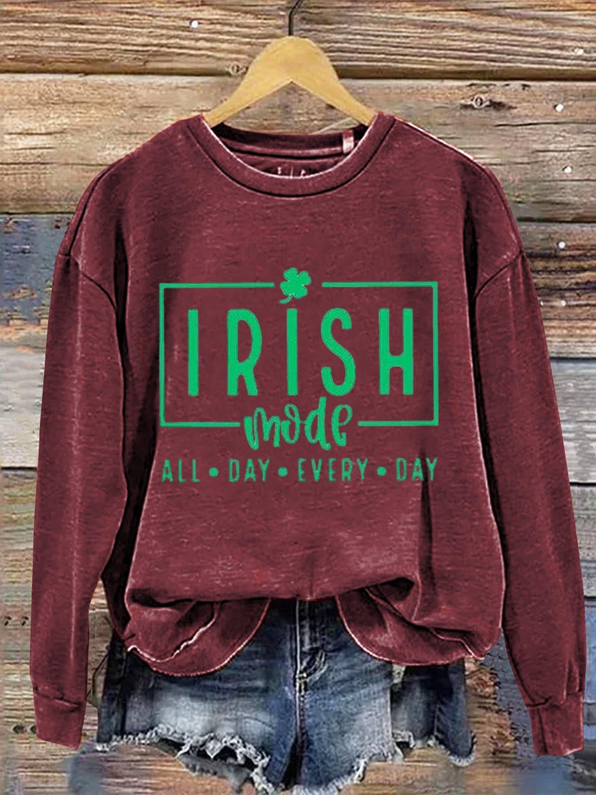 Eagerlys Irish Mode All Day Every Day St. Patrick's Day Art Print Pattern Casual Sweatshirt