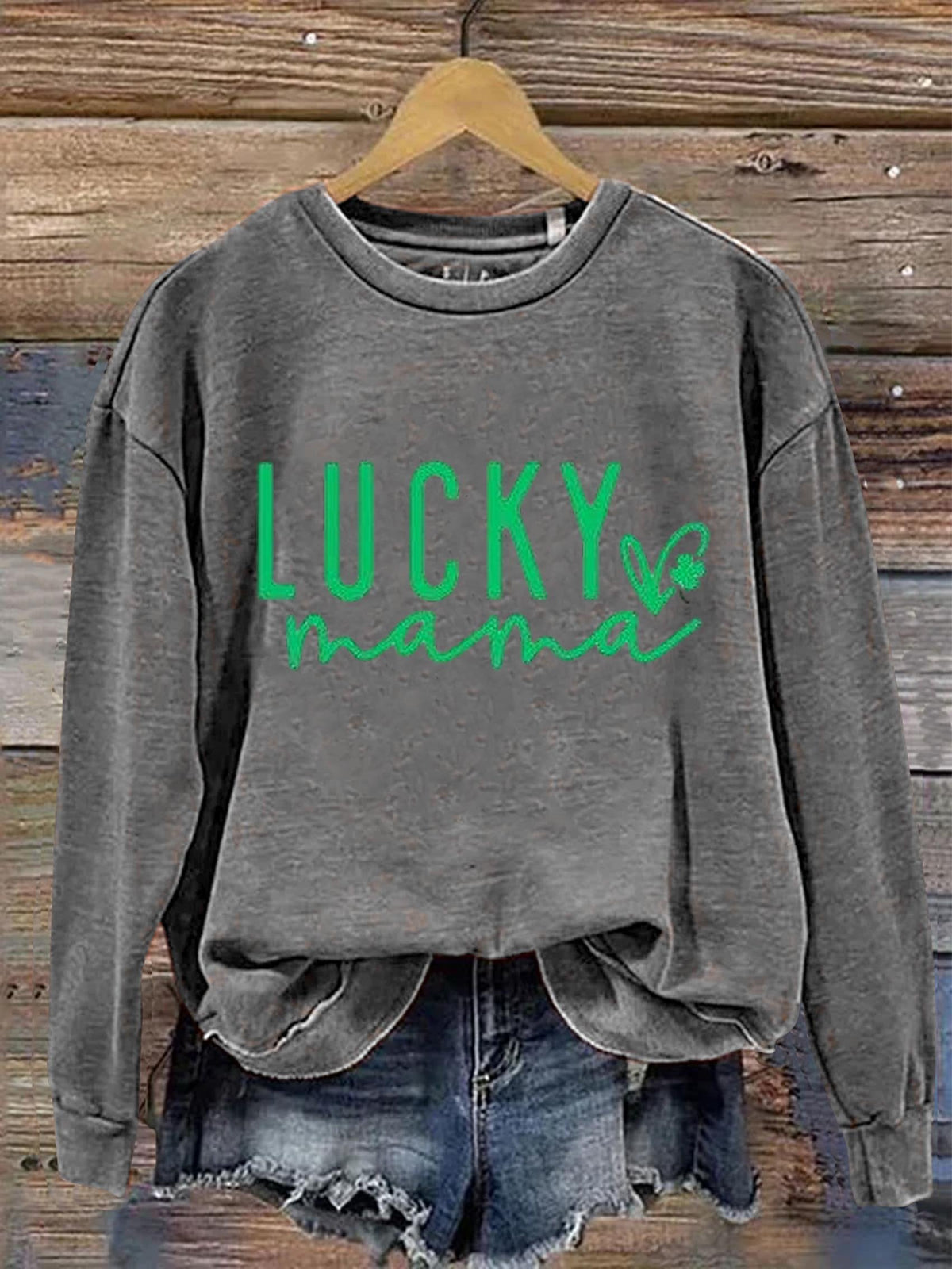 Eagerlys Lucky Mama St. Patrick's Day Art Print Pattern Casual Sweatshirt