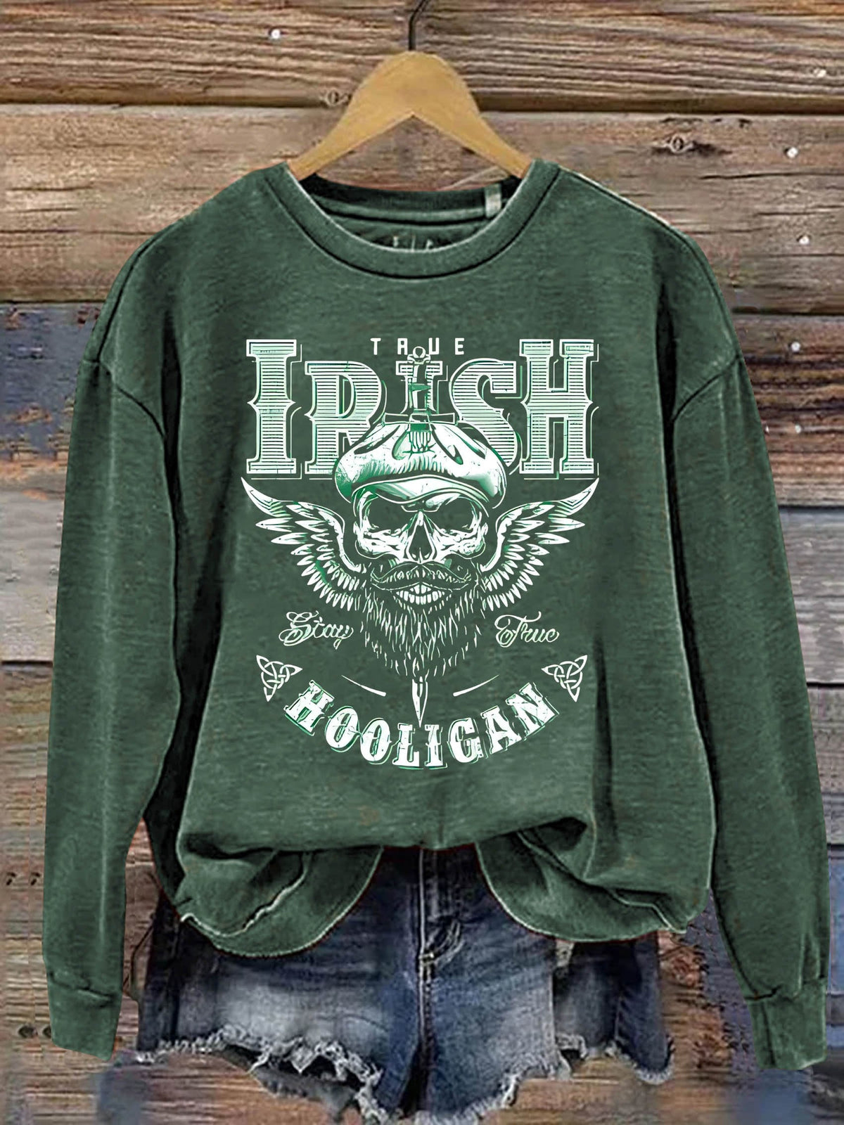 Eagerlys St. Patrick's Day Shamrock Four Leaf Clover Irish Art Design Print Casual Sweatshirt