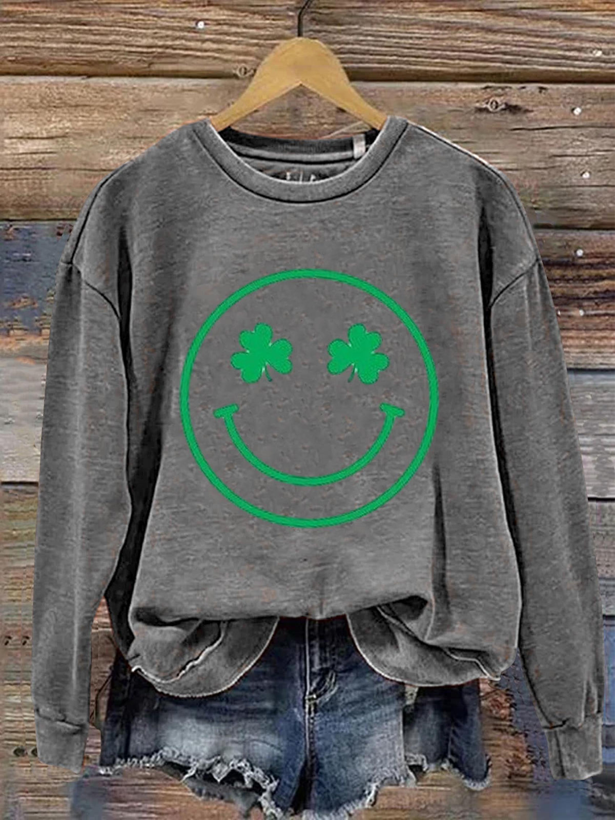 Eagerlys Shamrock Smile St. Patrick's Day Art Print Pattern Casual Sweatshirt