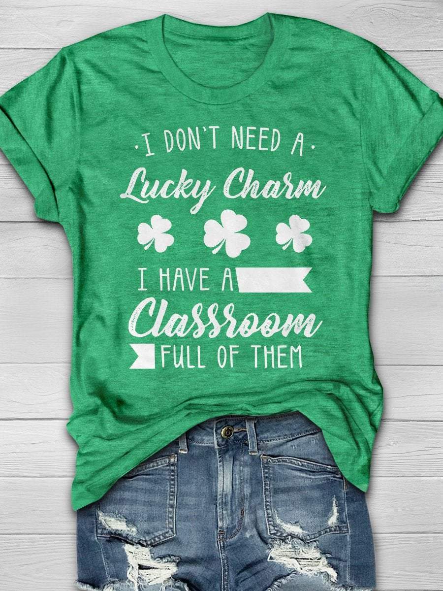 Eagerlys Eagerlys  Have A Classroom Of Lucky Charm Print Short Sleeve T-shirt