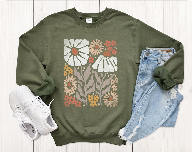 Boho Flower Sweatshirt Unisex Wildflower Sweater