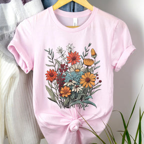 Wildflower Minimalist Line Art Floral T-Shirt