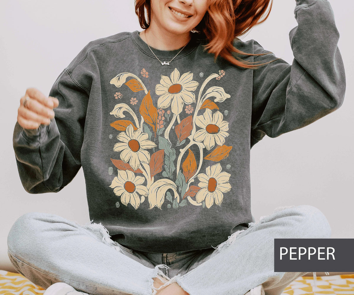 Bohemian Floral Sweatshirt Wildflower Cozy Sweater