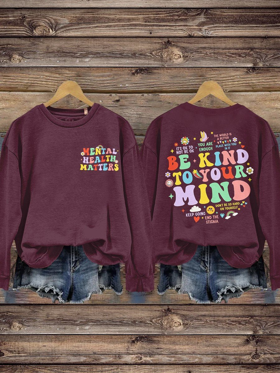 Women's Be Kind Print Casual Long Sleeve Sweatshirt