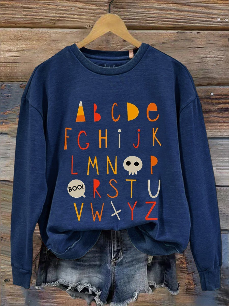 Kindergarten Alphabet Halloween Teacher  Casual Sweatshirt