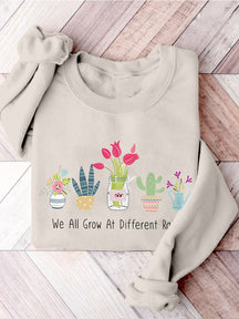 We All Grow At Different Rates Special Education Teacher Kindergarten Elementary Floral Print Casual Sweatshirt