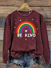 Be Kind Kindness Pride Rainbow Star Print Casual Sweatshirt