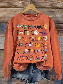 Halloween Alphabet Teacher Kindergarten Teacher Casual  Sweatshirt