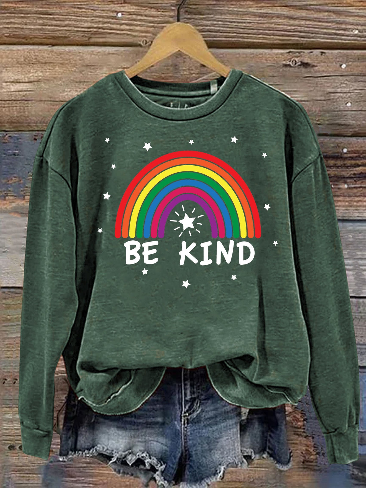 Be Kind Kindness Pride Rainbow Star Print Casual Sweatshirt