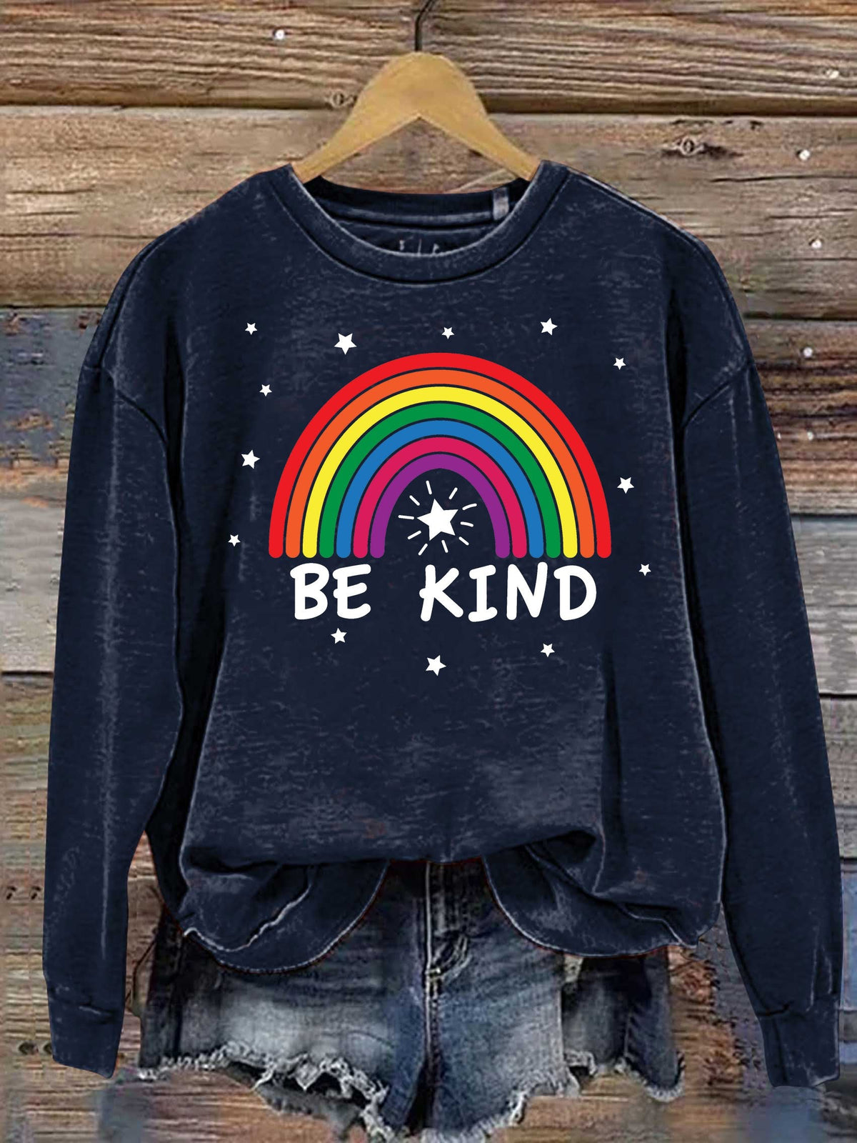 Be Kind Kindness Pride Rainbow Star Print Casual Sweatshirt