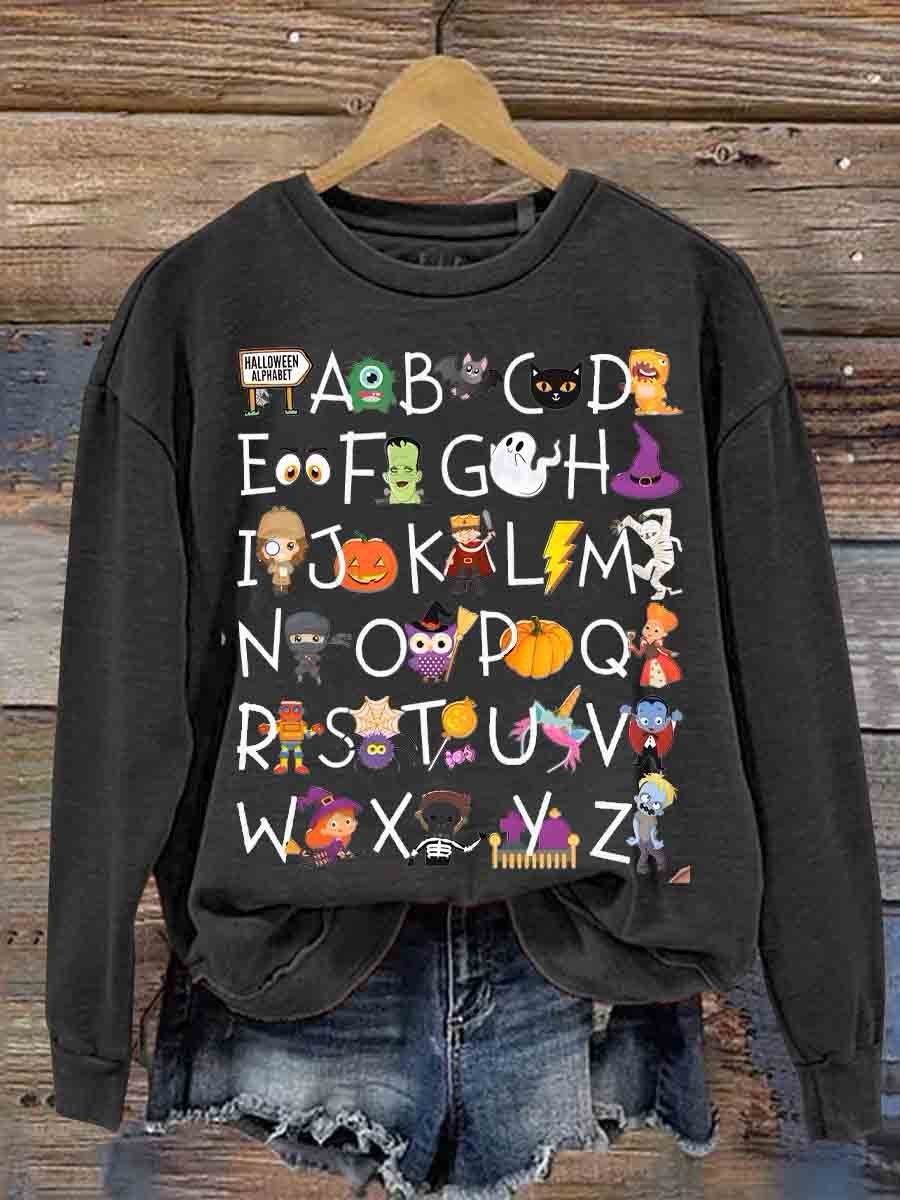 Halloween Alphabet Teacher Kindergarten Teacher Casual  Sweatshirt