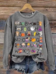 Halloween Alphabet Teacher Kindergarten Teacher Casual  Sweatshirt