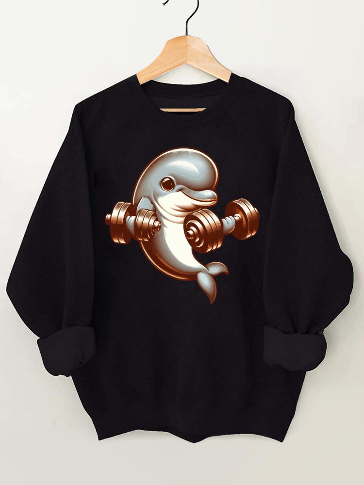 Dumbbell Weightlifting Muscular Dolphin Gym Sweatshirt