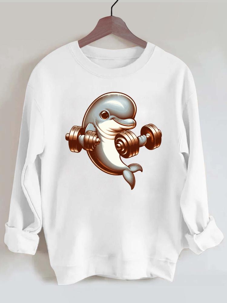 Dumbbell Weightlifting Muscular Dolphin Gym Sweatshirt