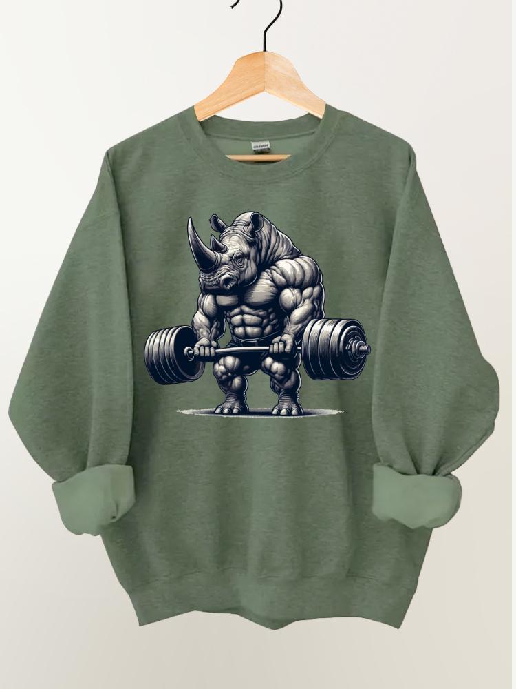 Barbell Weightlifting Rhino Gym Sweatshirt