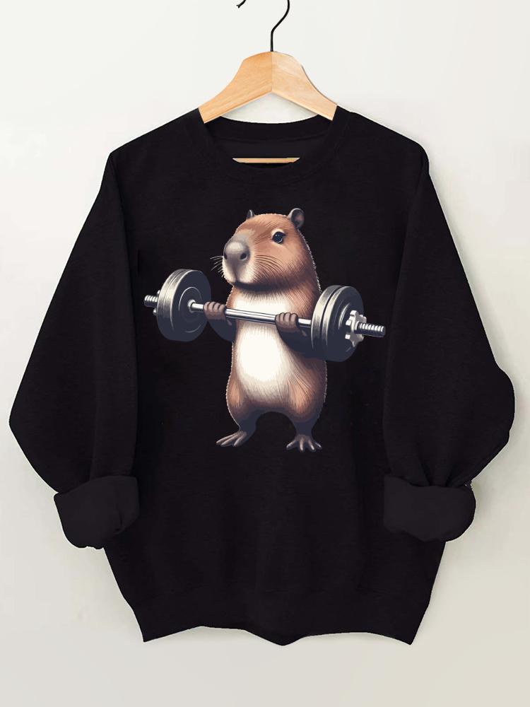 Barbell Weightlifting Capybara Gym Sweatshirt