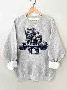 Barbell Weightlifting Rhino Gym Sweatshirt