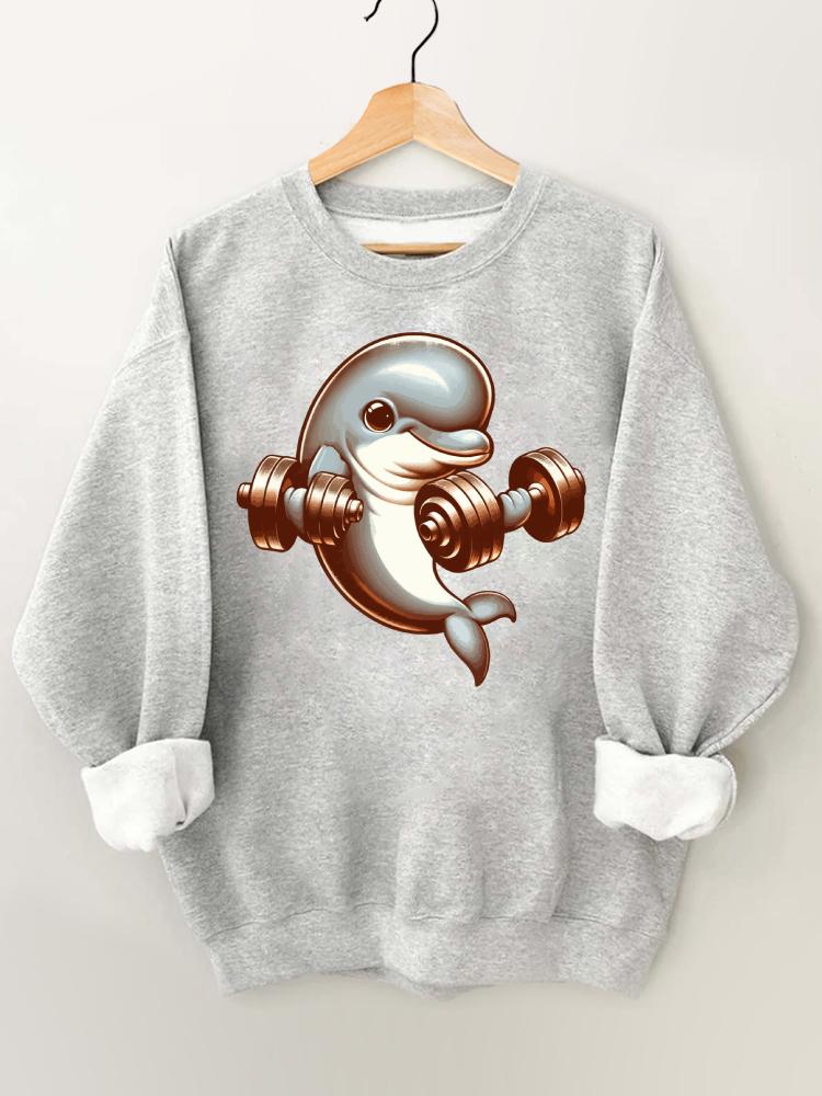 Dumbbell Weightlifting Muscular Dolphin Gym Sweatshirt