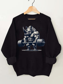 Barbell Weightlifting Rhino Gym Sweatshirt