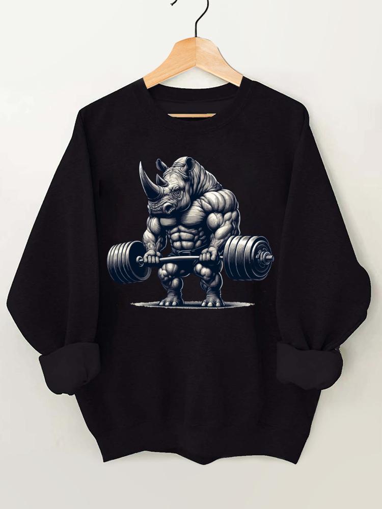 Barbell Weightlifting Rhino Gym Sweatshirt